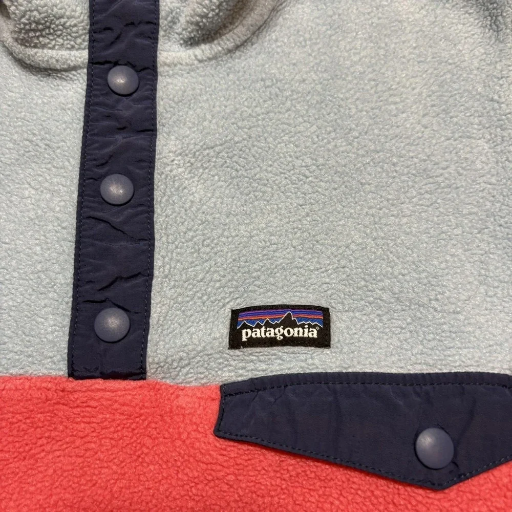 Patagonia Synchilla Fleece Jacket‎ Youth Large 12 Blue Red Snap-T Colorblock